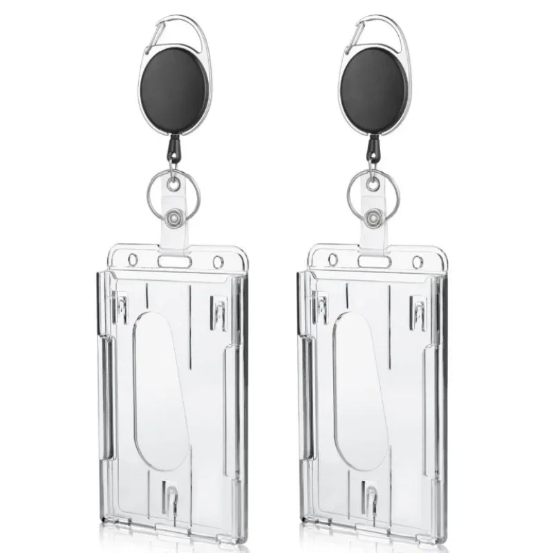 fentes pour cartes transparentes, porte-badge pour étiquette d'identification, avec bobine de badge, organisateur de rangement pour cartes, étui pour cartes de travail pour passe des employés