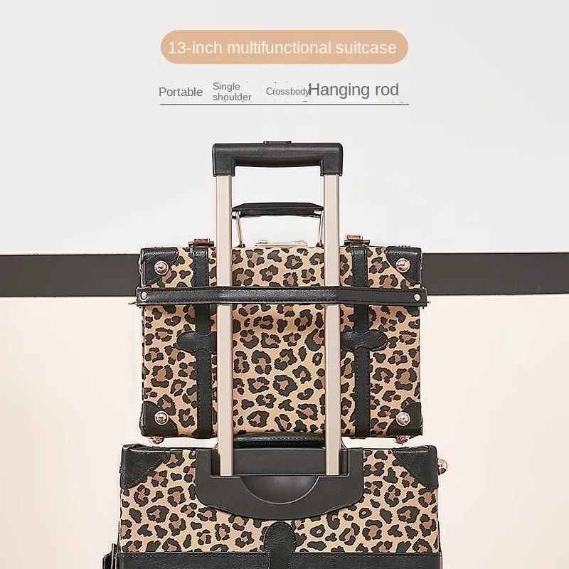 valise à roulettes en cuir imprimé léopard pour femmes, bagage rétro tendance, coffret d'embarquement de 20 pouces, valise étanche avec mot de passe