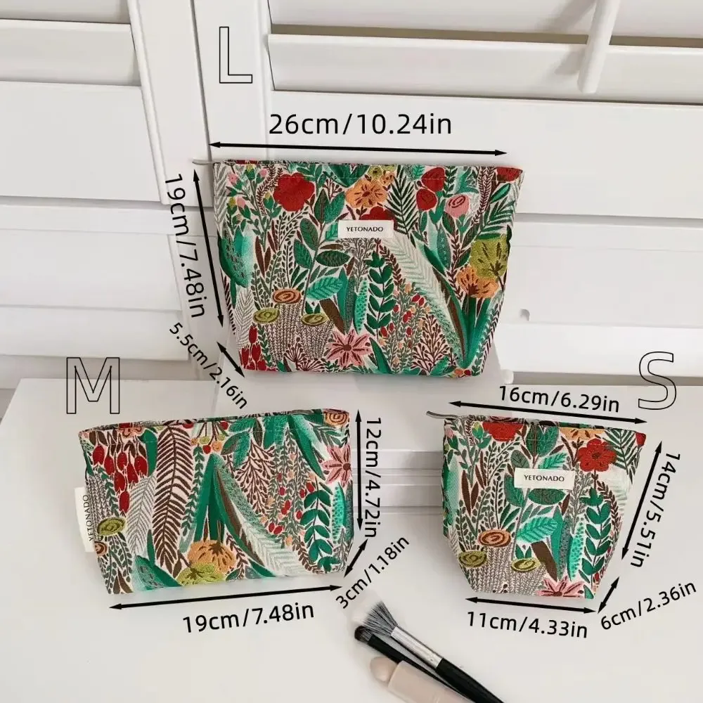 pochette en toile de polyester à motif floral, fermeture éclair, pochette de rangement cosmétique portable grande capacité