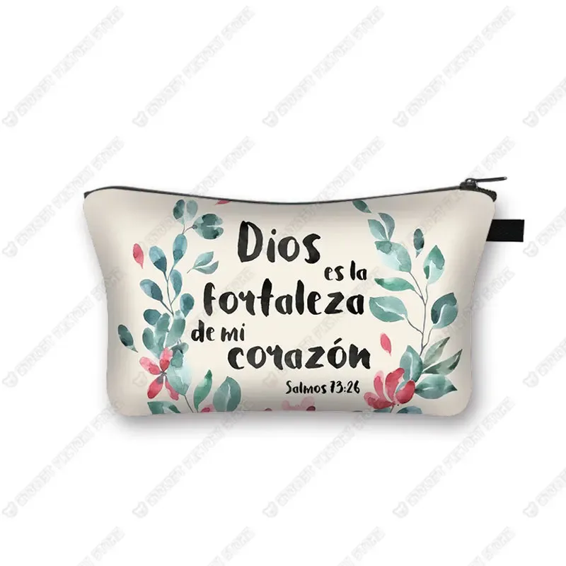 trousse à cosmétiques avec verset de la bible chrétienne en espagnol, trousse de maquillage, trousse de beauté, trousse de toilette
