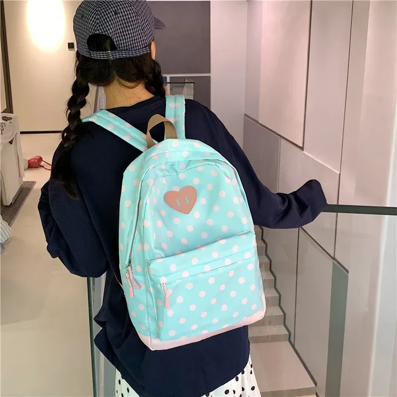 sac à dos d'école coréen vintage à pois, léger, pour voyage, décontracté, pour femmes et étudiantes, grande capacité