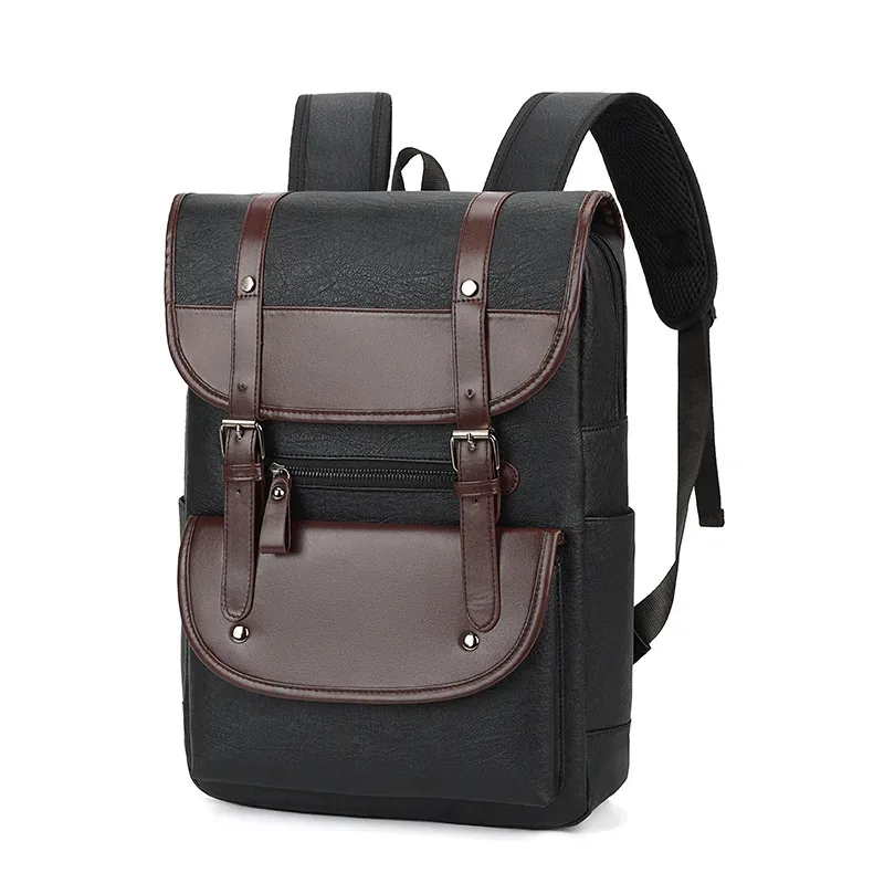 sac à dos décontracté en cuir pu 15.6 pouces, sac à dos de voyage pour ordinateur portable d'affaires, cartable multi-poches
