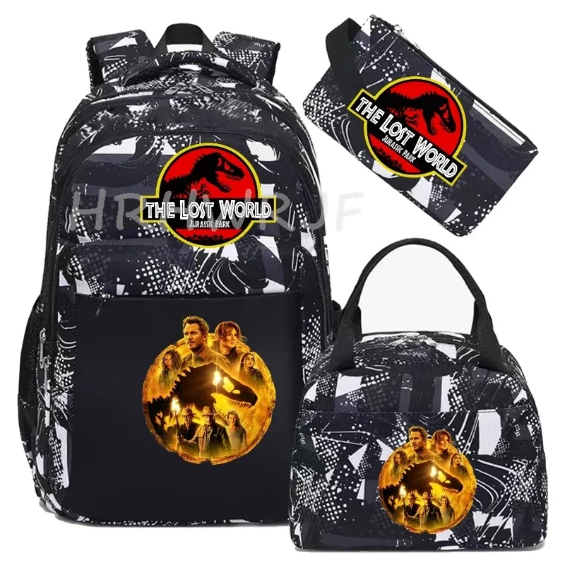 sac à dos jurassic world park, sac à dos de voyage camouflage dinosaure avec sacs à lunch, sacs d'école pour ordinateur portable pour femmes et hommes, 3 pièces