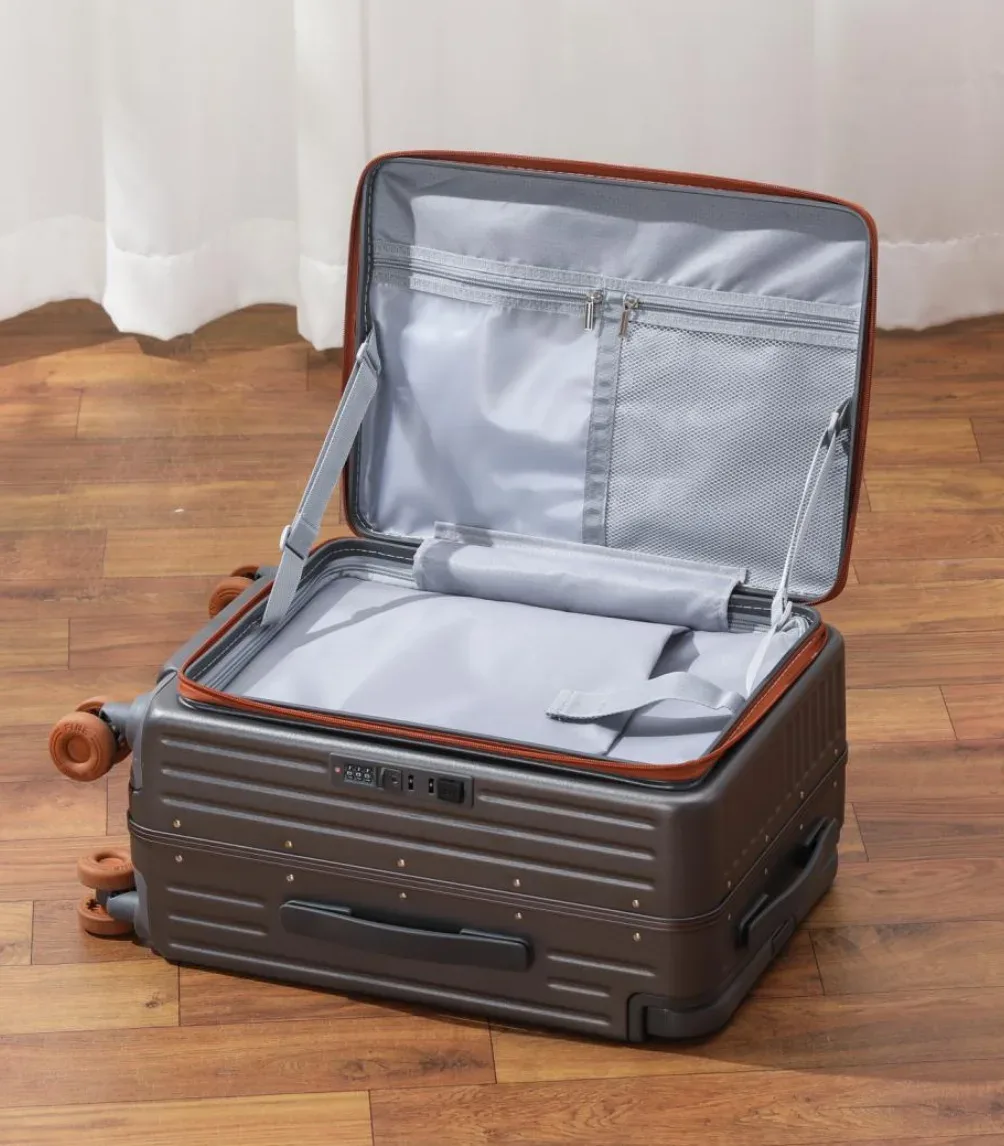 valise de voyage en aluminium avec cadre pc, ouverture frontale, poignée large, roulettes, 20/24/26 pouces