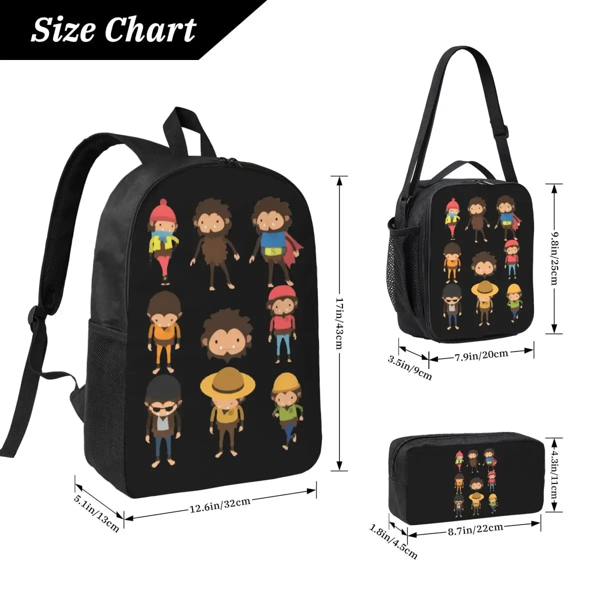 sneaky sasquatch affiche sac à dos étudiant garçons filles bookbag sac d'école ordinateur portable sacs à bandoulière 3ps sac à déjeuner isolé trousse à crayons