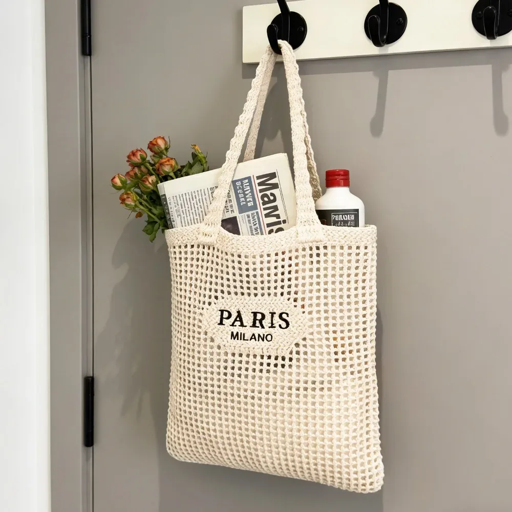 sac fourre-tout en crochet pour femmes, sac de plage en maille crochetée, sac esthétique bohème pour les vacances d'été, sac en tricot pour femmes
