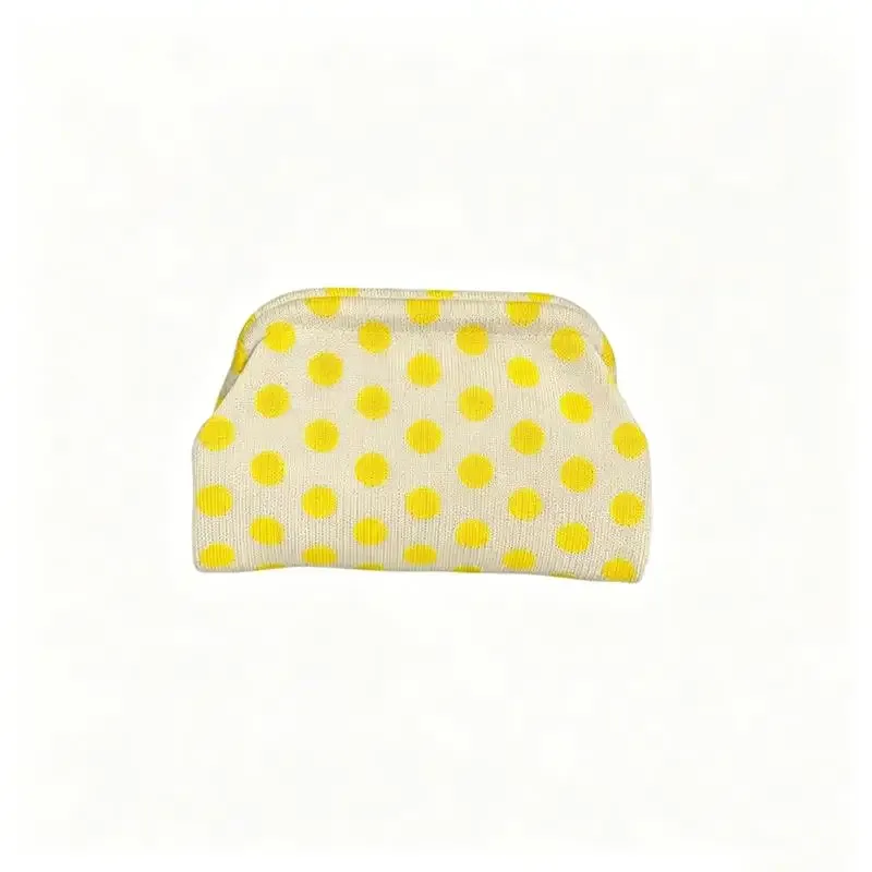 trousse de maquillage rétro européenne et américaine à pois - pochette cosmétique portable grande capacité tricotée à blocs de couleurs