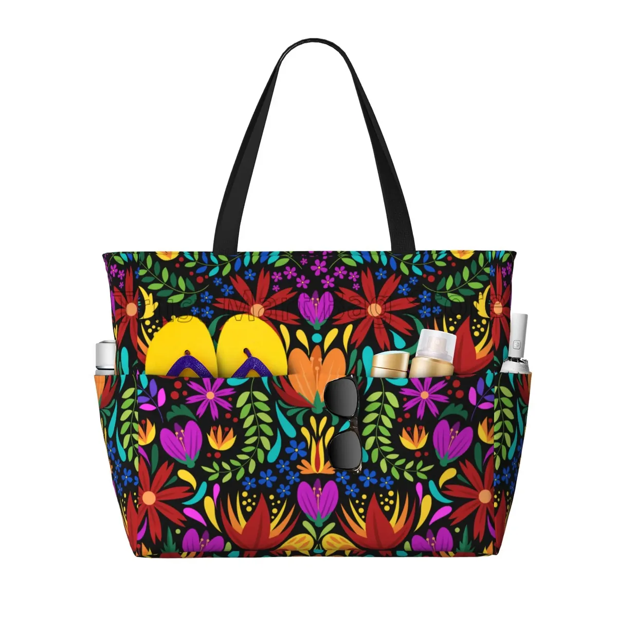 fourre-tout de plage imperméable à fleurs mexicaines pour femmes, sacs de piscine pour dames, sac de sport extra large, sac à main pour week-end, voyage, natation