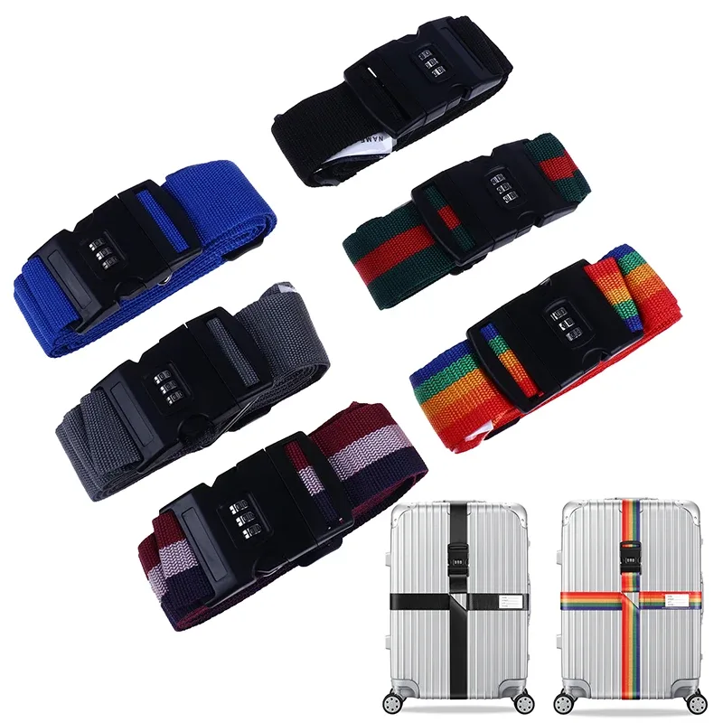 sangle de bagage en nylon à verrouillage par mot de passe, ceinture croisée, emballage réglable, sangle de bagage de voyage, environnement, 3 chiffres, 4.2m