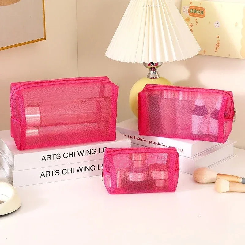 sacs à cosmétiques transparents en maille, 1 pièce, petit grand sac de maquillage noir, étui de rangement de toilette de voyage portable, pochette de rangement de rouge à lèvres