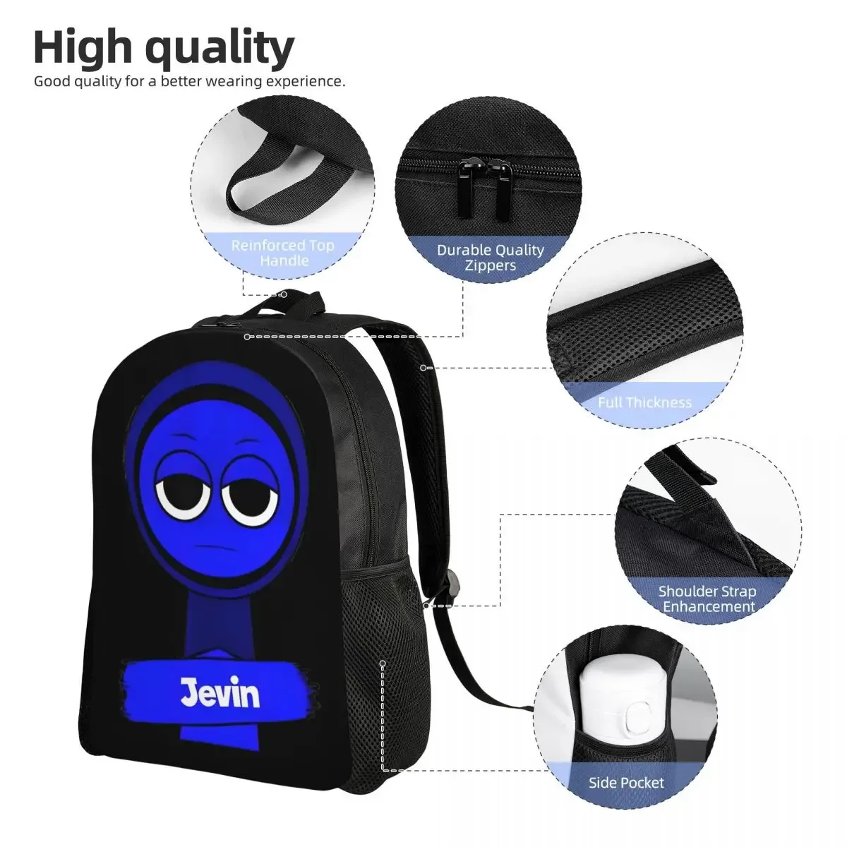 sprunki jevin drôle sac à dos décontracté léger lycée randonnée voyage sac à dos pour hommes femmes ordinateur portable sac à bandoulière