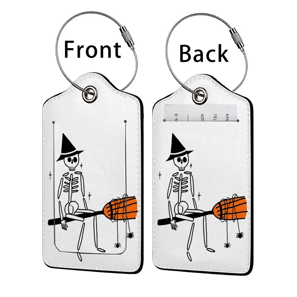 promotion étiquette de bagage en cuir à motif d'horreur, étiquette d'adresse pour valise, étiquette d'embarquement pour bagage, clip pour nom, identifiant et adresse