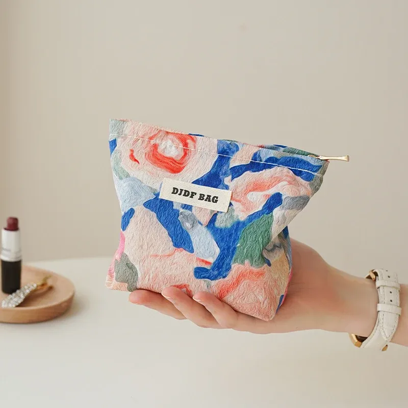 trousse de maquillage à carreaux colorés pour femmes, sac de rangement de grande capacité pour rouge à lèvres, trousse de toilette de voyage portable, pochette de banlieue
