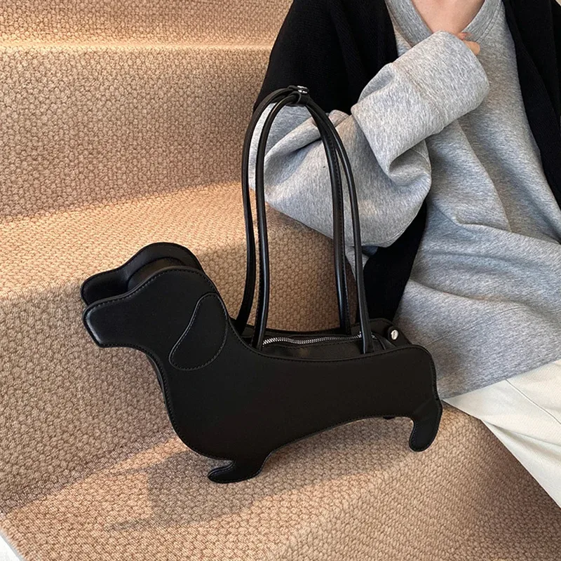 sac à bandoulière teckel tridimensionnel en cuir pu, sac à main rétro design sous les bras pour femmes, sac de transport tendance