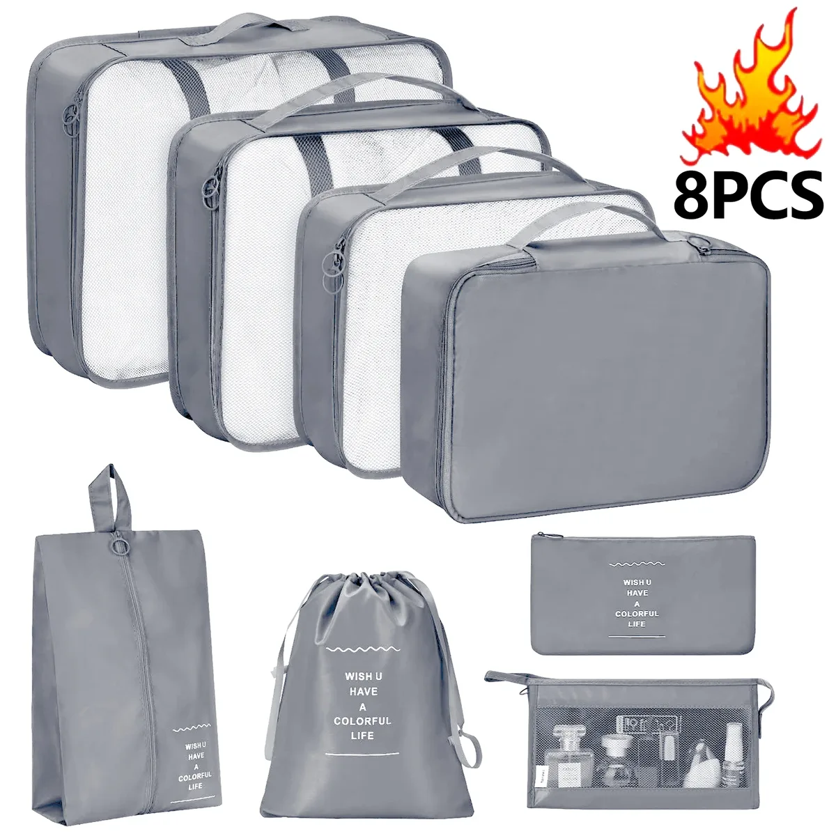 organisateur voyage sacs rangement polyester beige noir chaussures vêtements cube pliant accents double glissières transport usage