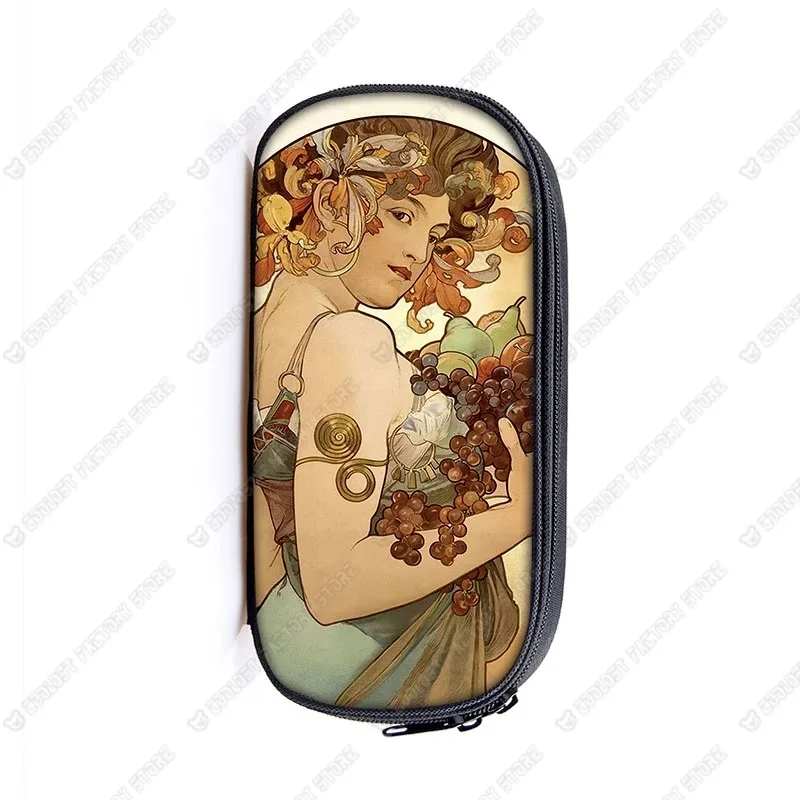 trousse de maquillage imprimée par alphonse mucha, trousse de maquillage pour femme, trousse de maquillage pour adolescent, étuis à crayons, étuis à cosmétiques