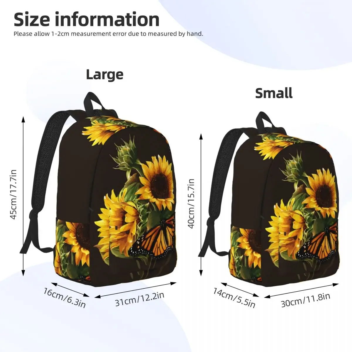 tournesol et papillon photo sac à dos homme école étudiant sac à dos femme grande capacité sac à dos pour ordinateur portable