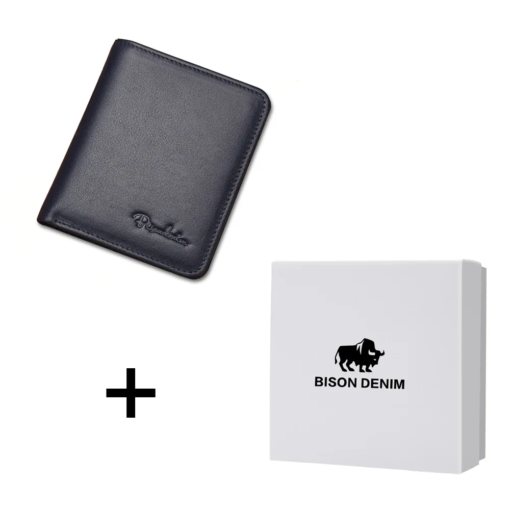 bison denim noir sac à main pour hommes en cuir véritable hommes portefeuilles mince mâle portefeuille porte-carte peau de vache doux mini sacs à main n4429