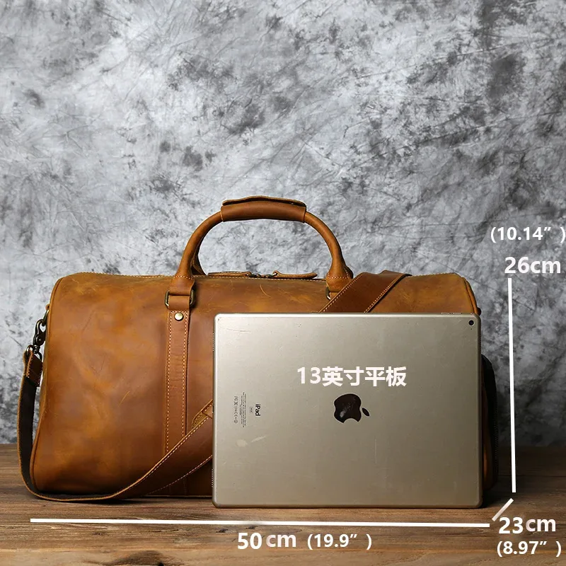 nzpj sac de voyage rétro en cuir pour hommes première couche de peau de vache sac de voyage de grande capacité sac à main de voyage d'affaires sac à bandoulière