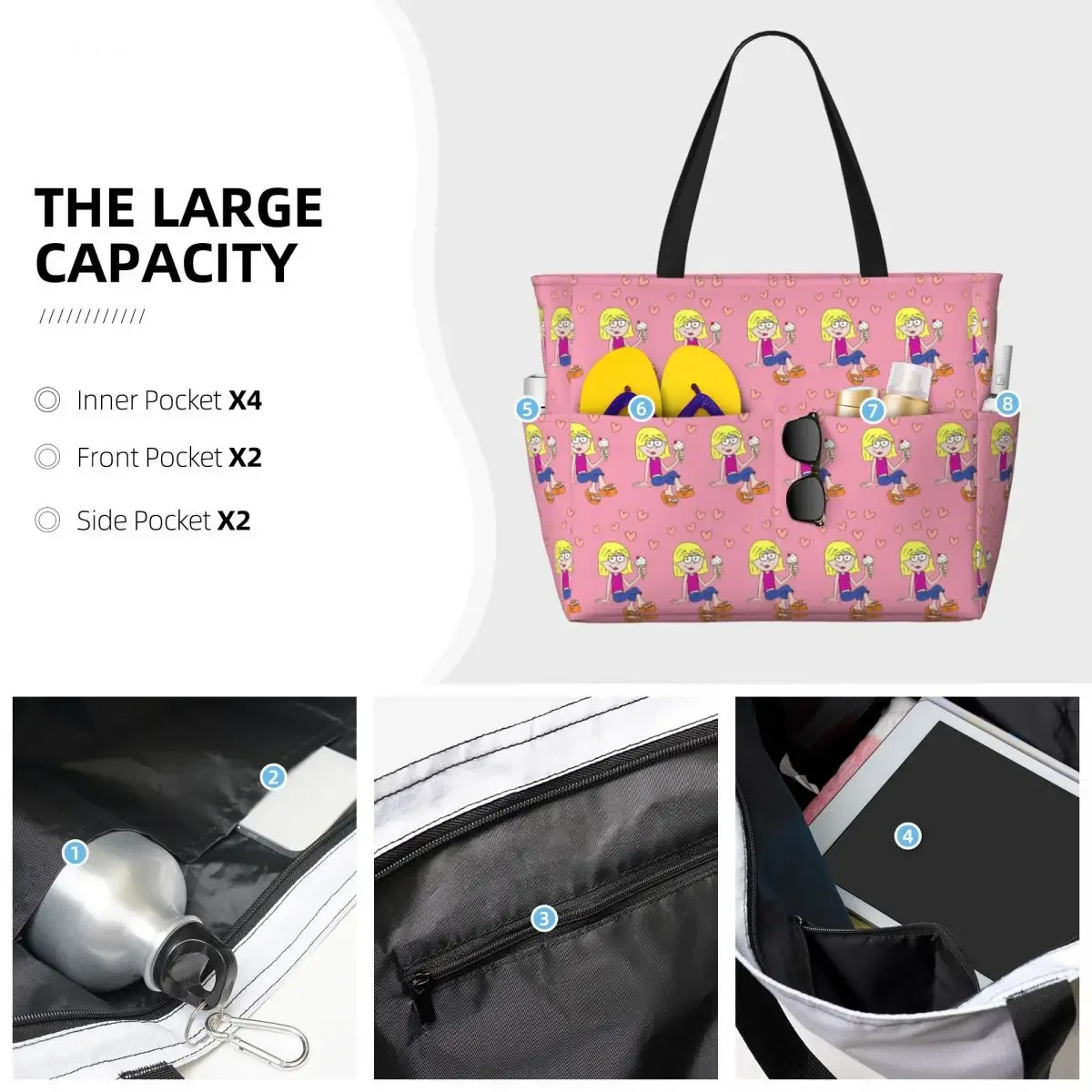 lizzie mcguire – sac fourre-tout de plage à motif de dessin animé, sac de sport, de yoga, grand sac fourre-tout pour femmes, sac de voyage, sac de fitness