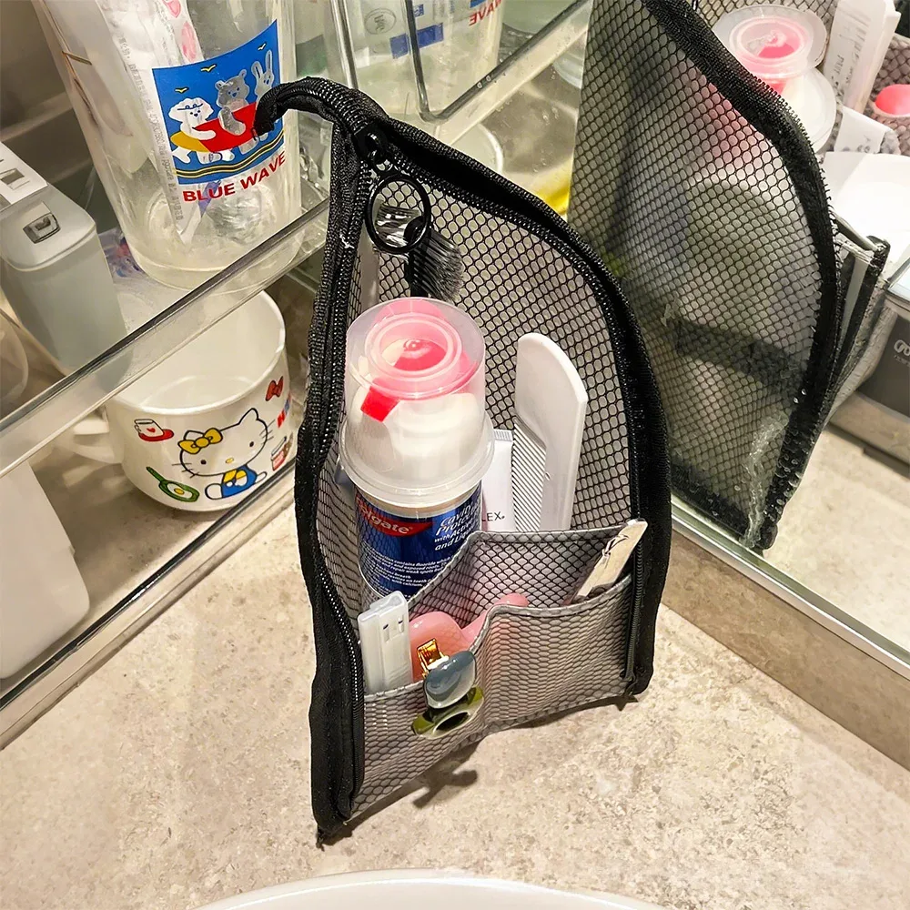 sac de maquillage de voyage pliable, organiseur de cosmétiques étanche de grande capacité avec pochette en filet et porte-brosse à dents, rangement portable