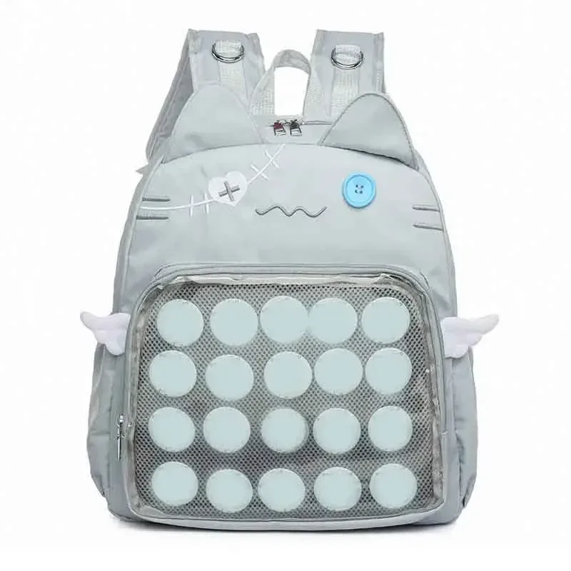 sac à dos chat mignon femmes nylon style japonais décontracté mode transparent ita sac grande capacité femme esthétique sacs à dos bolsa
