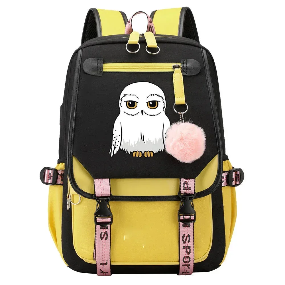 sac à dos anime hedwig night owl en nylon, sacs de voyage pour étudiants, sacs à livres, sacs à dos décontractés pour ordinateur portable avec port usb