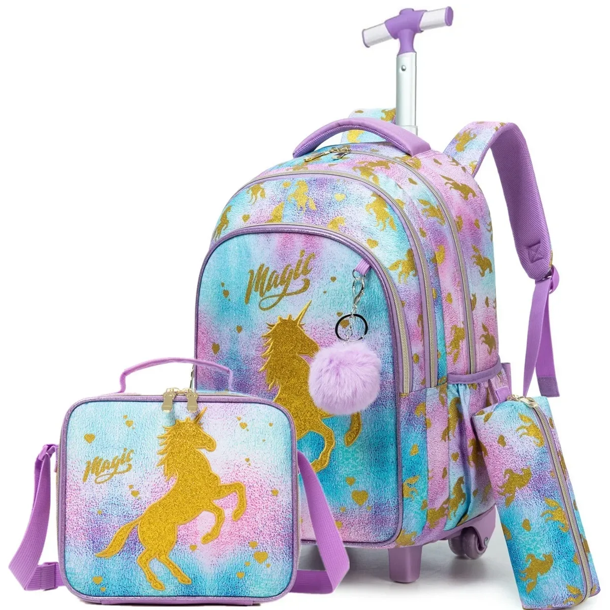 sacs d'école à roulettes pour filles, 3 pièces, sac à dos étanche pour enfants avec roulettes, chariot d'école primaire, sac de livre à bagages