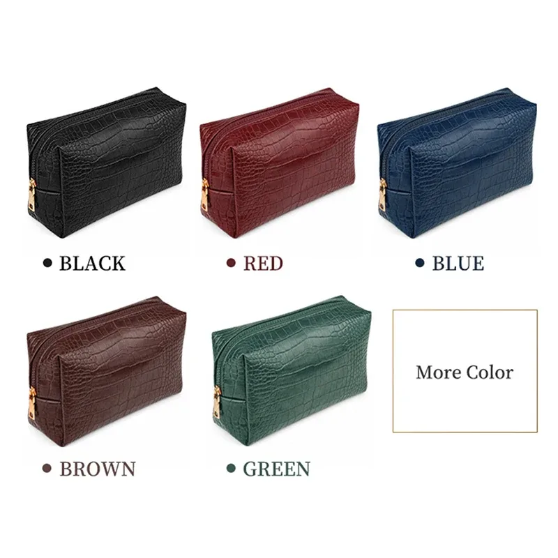 trousse de voyage vintage à grande capacité avec fermeture éclair, motif cuir de crocodile, personnalisable avec un nom, trousse de maquillage, trousse de toilette personnalisée.