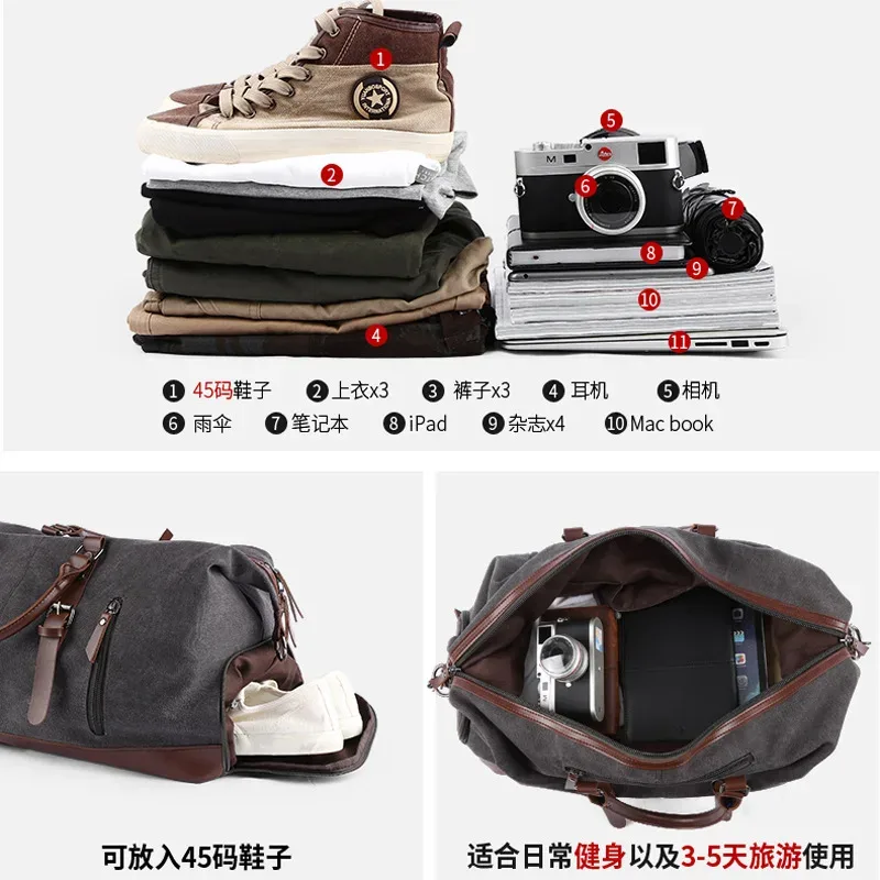 sac à main en toile rétro pour hommes, sac à bagages, sac à dos initié, grande capacité, courte distance, tendance de la mode