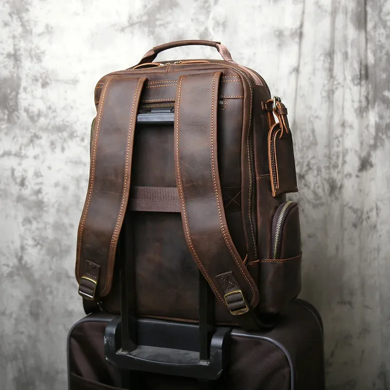 nzpj rétro en cuir véritable hommes sac à dos couche supérieure en peau de vache sac à dos mode hommes sac crazy horse peau voyage ordinateur sac