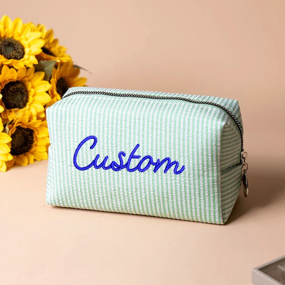 pochette de maquillage brodée personnalisée, nom personnalisé, pochette cosmétique pour demoiselle d'honneur, trousse de toilette portable, sac de voyage, cadeau pour femme