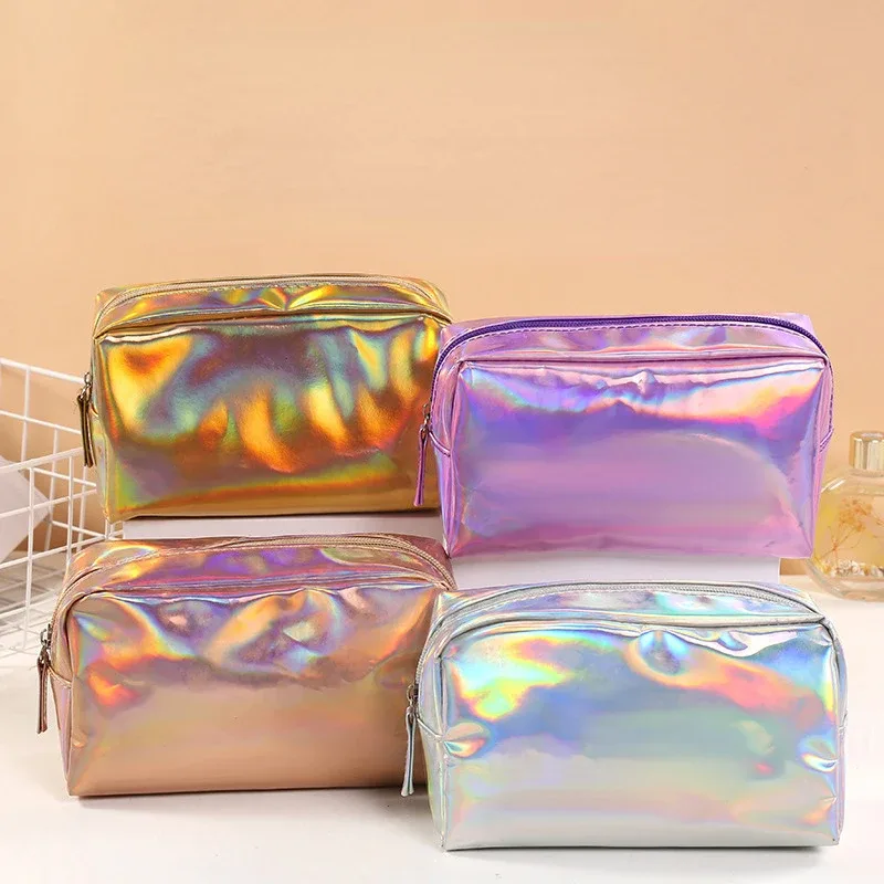 nouveau sac à cosmétiques laser de couleur unie ins wind, sac de rangement de lavage portable, sac cadeau de maquillage, pochette de maquillage, organisateur de cosmétiques de voyage