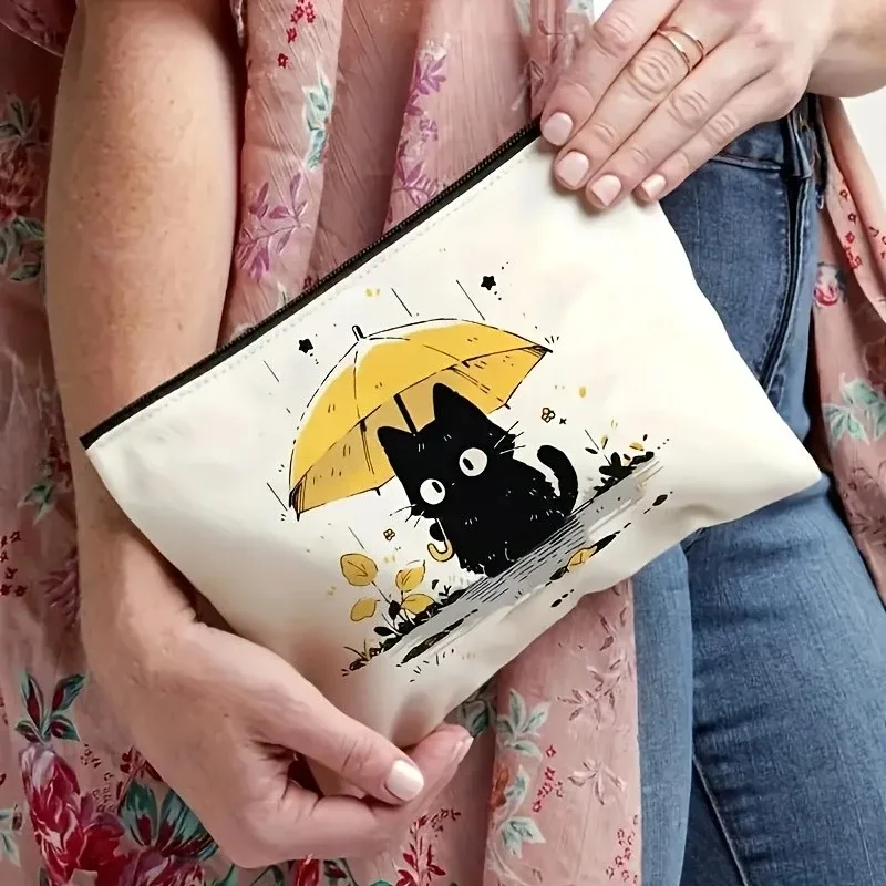 trousse de maquillage sur le thème du chat, pochette à cosmétiques avec fermeture éclair, motif de chat mignon, organisateur de toilette de voyage, cadeau pour les amoureux des chats