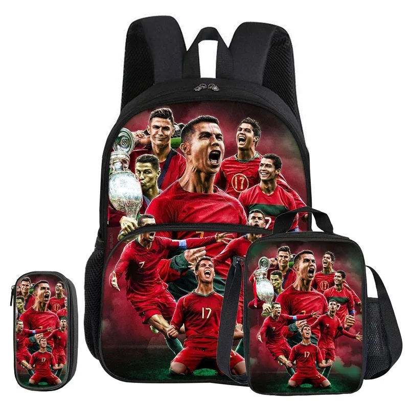 sac dos nylon noir rouge vert sport football trophées ronaldo identité visuelle unisexe voyage école université tranche intermédiaire informatique