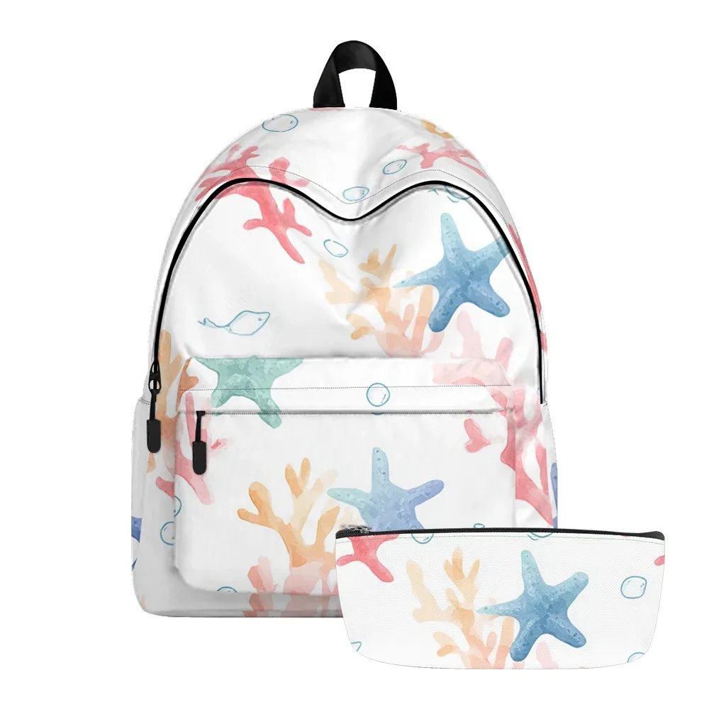 sac à dos imprimé étoile de mer sur le thème de l'océan, sacs à crayons, sangles réglables, léger et durable, sac à dos de voyage scolaire, ensembles pour adolescents