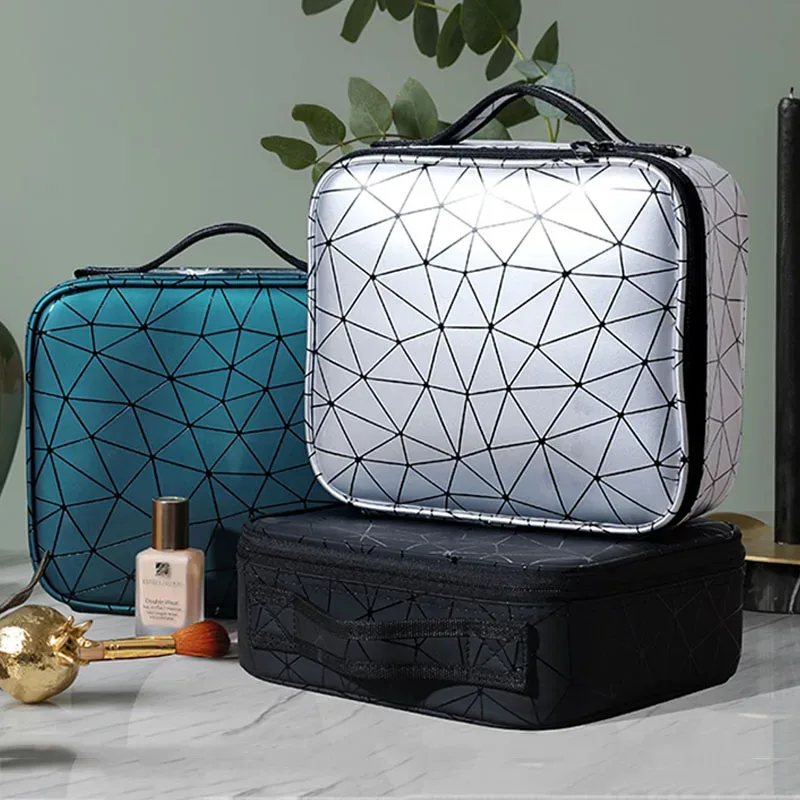 trousse de maquillage professionnelle en cuir pu pour femmes, valise à outils pour ongles, boîte à cosmétiques, organisateur de cosmétiques d'esthéticienne, mallette de rangement