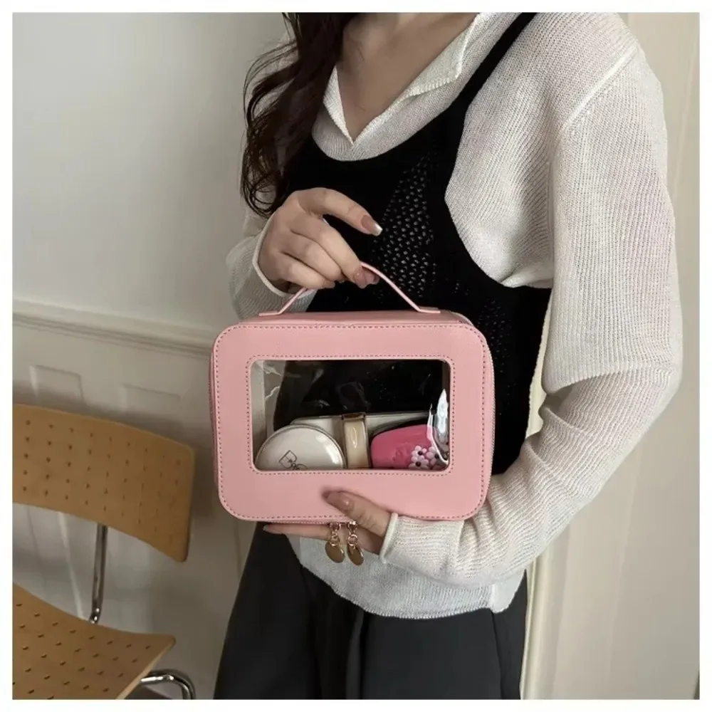 sac de voyage transparent portable en pvc, trousse de maquillage à poignée, grande capacité, petit sac carré, sac à main