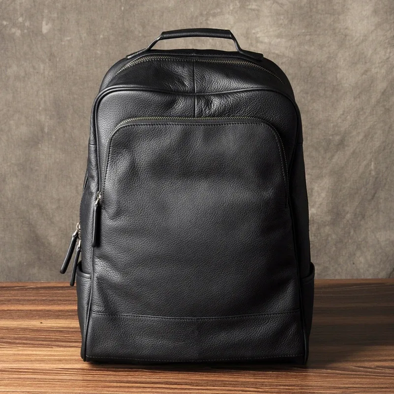sac à dos en cuir véritable de haute qualité, modèle tendance pour hommes, sac à dos pour étudiants, sac d’école, sac à dos pour un usage quotidien, grand sac à dos noir.