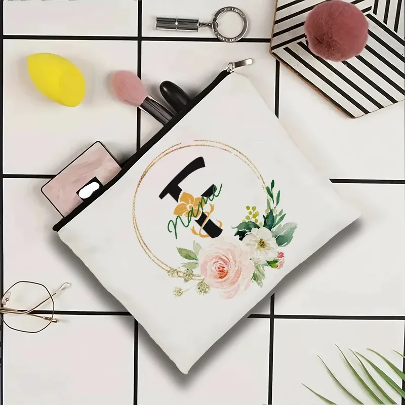 pochette à cosmétiques personnalisable avec nom, pochette à cosmétiques pour fête, pochette à cosmétiques de voyage, sac de maquillage pour mariage, organisateur avec doublure intérieure en toile pour femme