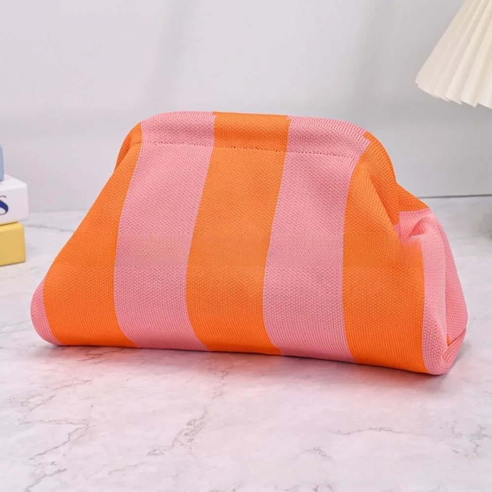 trousse de maquillage portable à fermeture à ressort, rayures colorées, grande capacité, multi-usages, sac de toilette, cadeaux