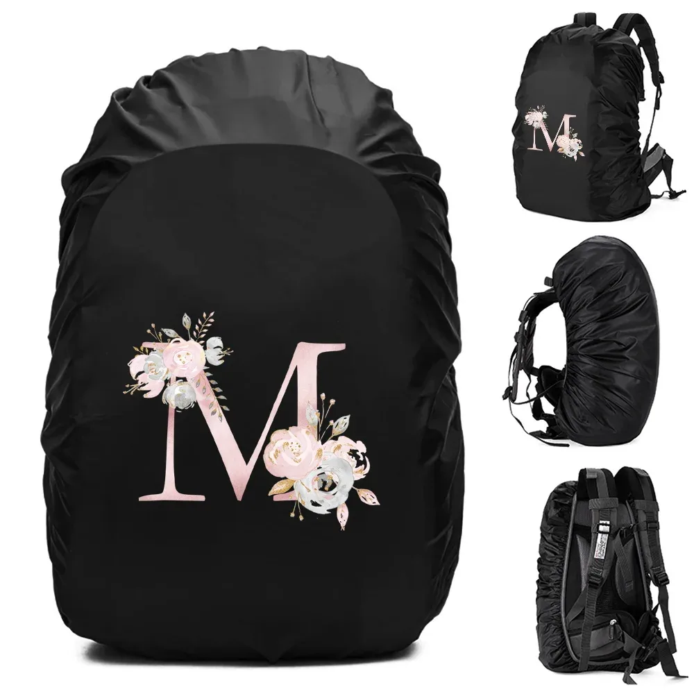 housse de pluie imperméable pour sac à dos 20-70l, motif fleurs roses et lettres, pour sports de plein air, cyclisme, sécurité, mode, camping, randonnée