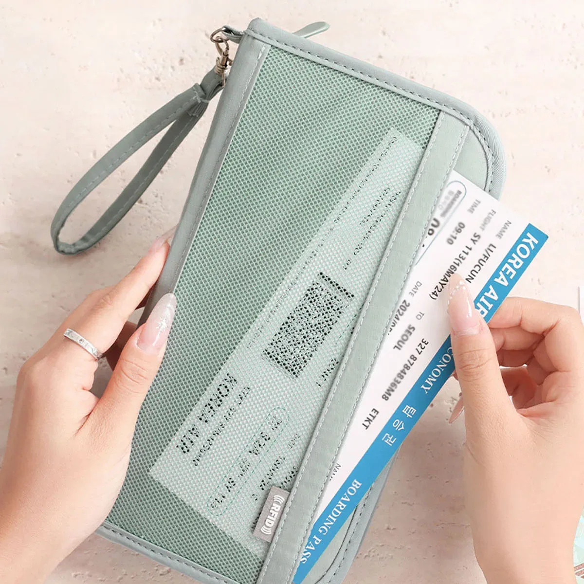 sac d'identification rfid de voyage, sac de rangement de billets aériens pour passeport d'embarquement, portefeuille multifonction léger de grande capacité avec sangle à main