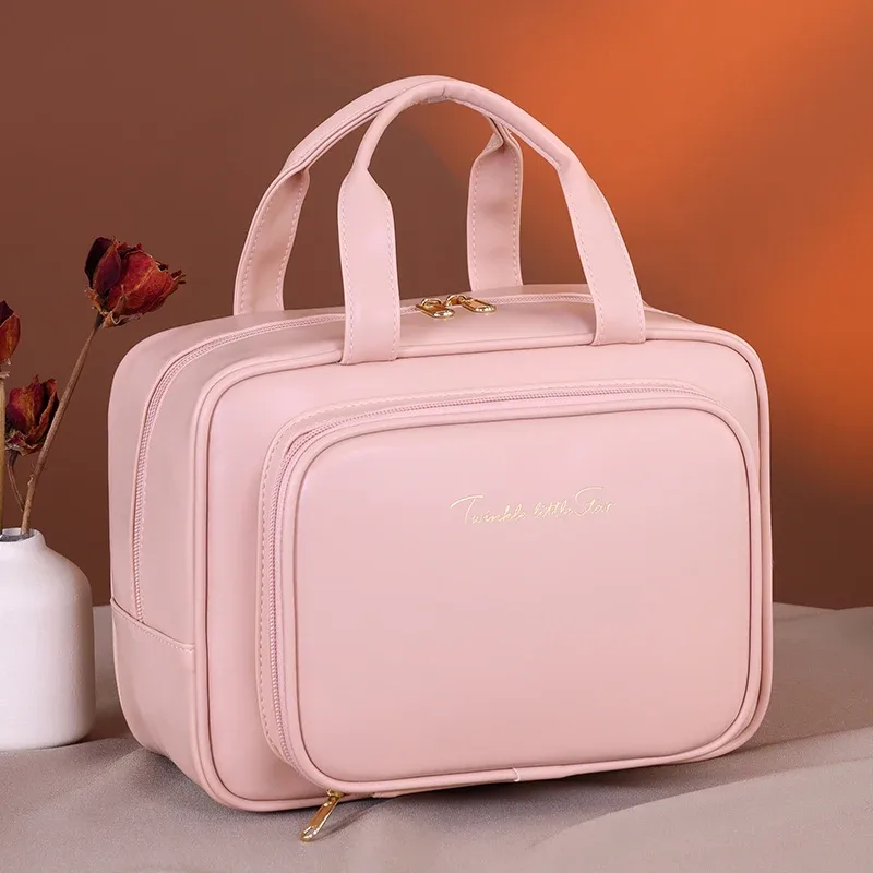 sac à cosmétiques en pu de grande capacité, organisateur de maquillage portable, options pour les voyages et l'usage quotidien, rangement pour cosmétiques et articles de toilette
