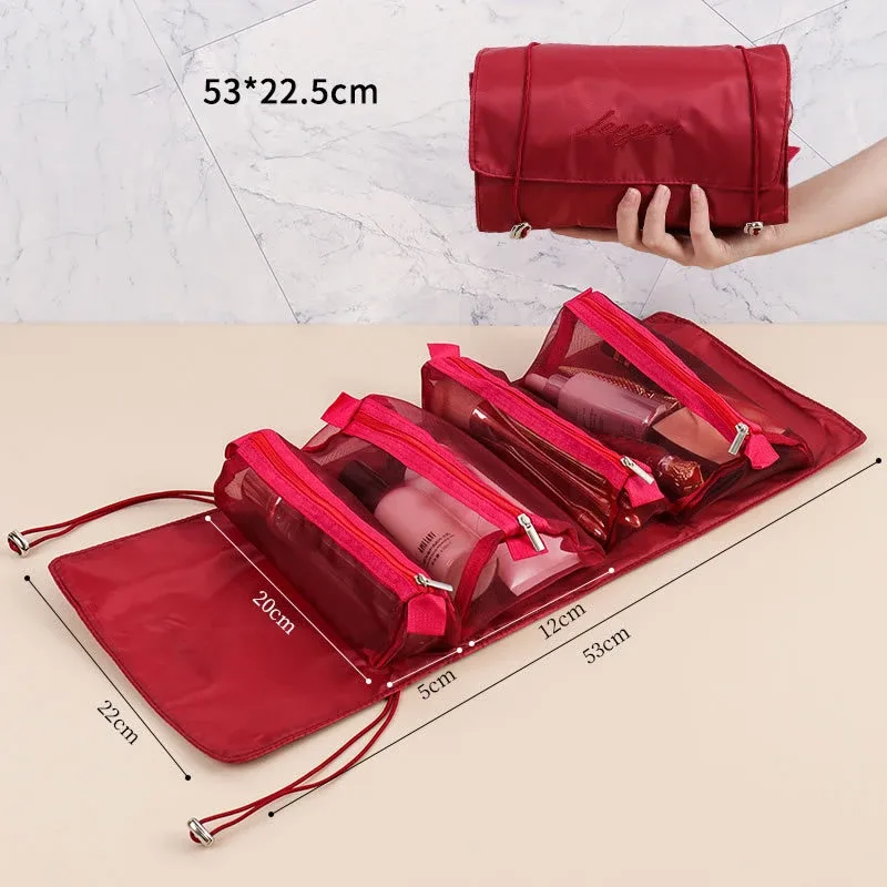 sacs de maquillage détachables 4 pièces en 1, sac à cosmétiques portable pliable de voyage, sac de rangement de toilette séparable, organisateur, pochette de maquillage, nouveau