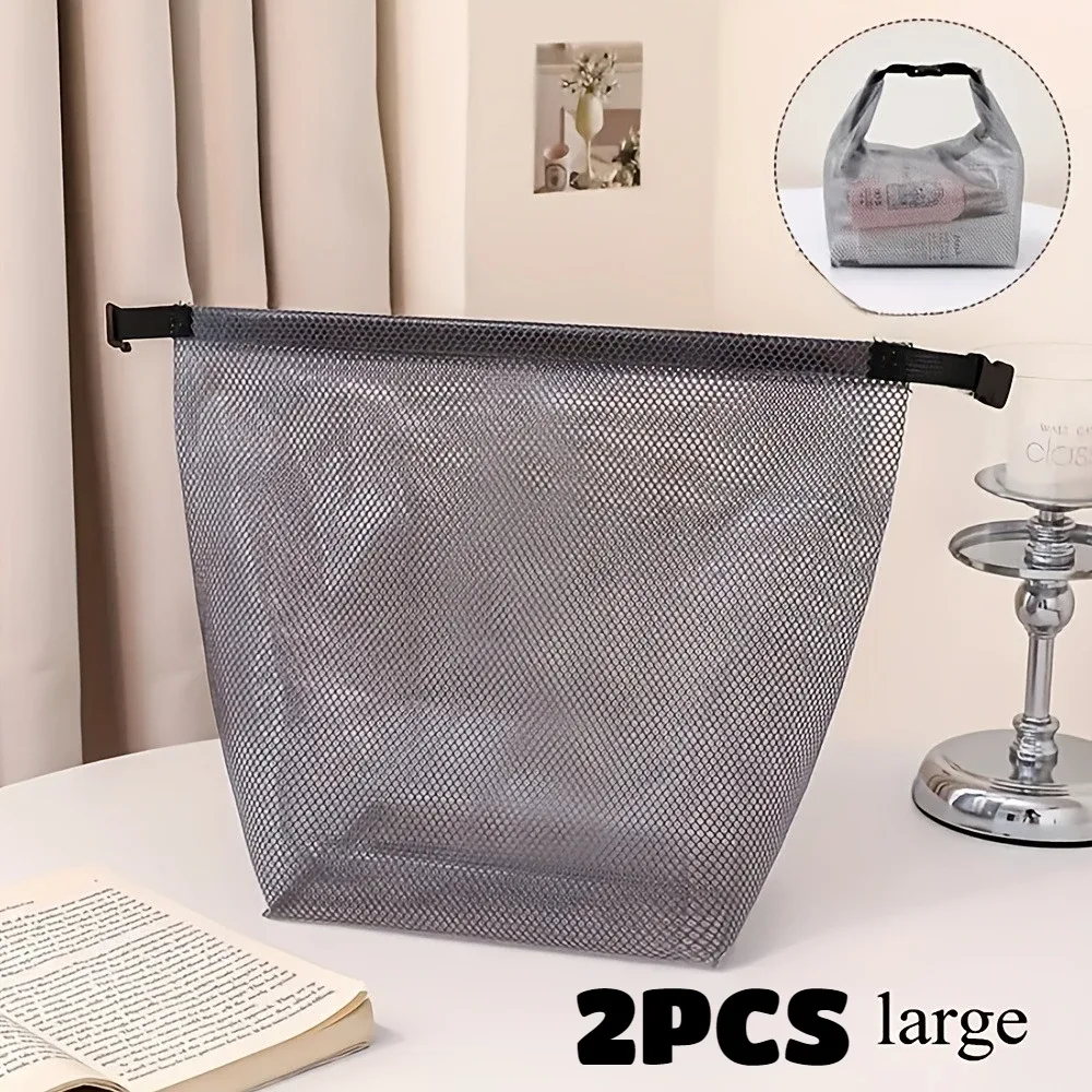 pochette cosmétique maille transparente motif carrés noirs fermeture éclair anse étanche voyage fitness natation