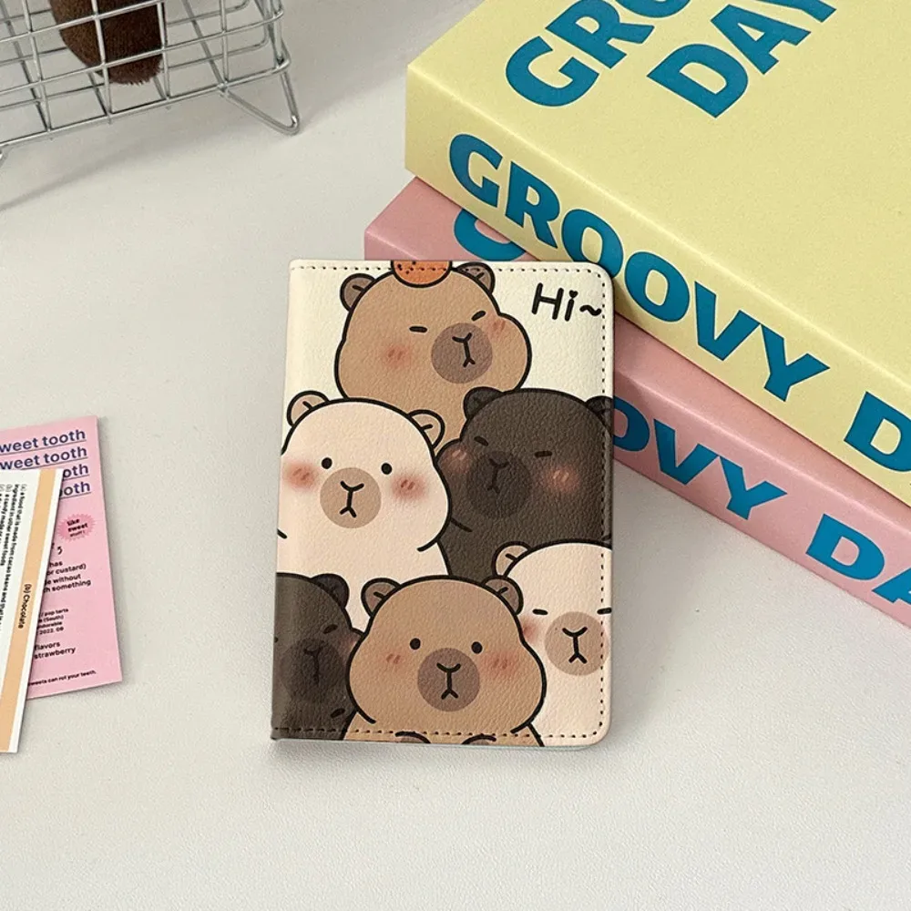 porte-passeport en cuir pu capybara, dessin animé, ultra-fin, sac à passeport multifonction, portefeuille de cartes de crédit portable