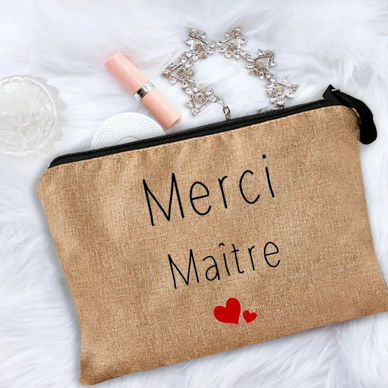 trousse de maquillage pour femmes, trousse à cosmétiques pour enseignant merci maîtresse, sac de rangement pour maîtresse, sac à main, pochettes à fermeture éclair, cadeau pour enseignant