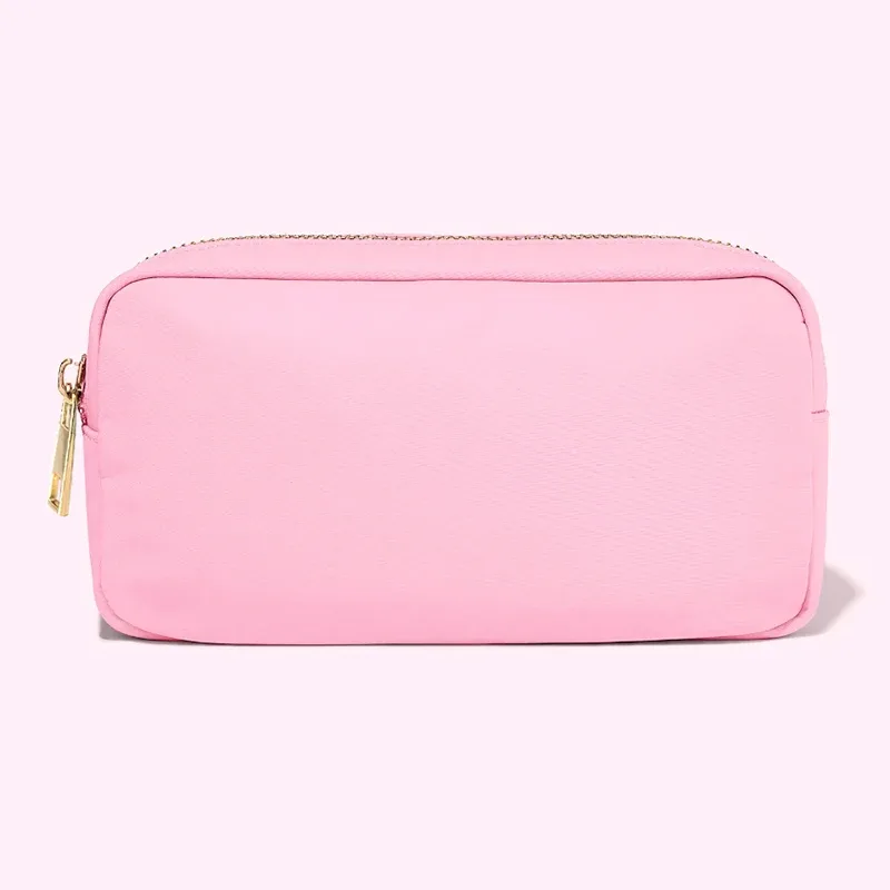 pochette de maquillage personnalisée en nylon rose, imperméable, pour femmes et filles, sac de voyage pour maquillage, organisateur de couleur bonbon, grande capacité