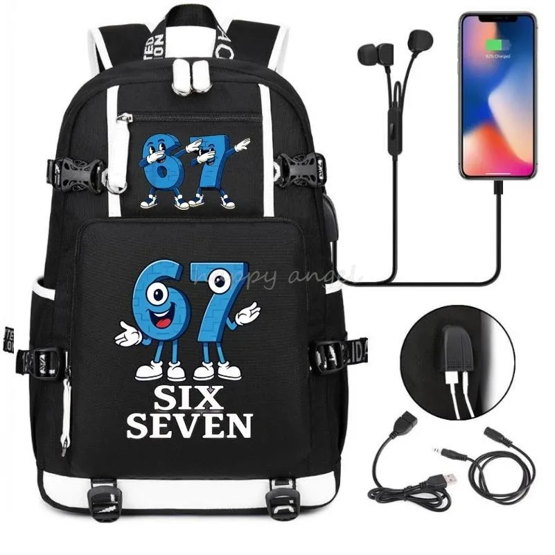 nouveau voler un cerveau imprimer usb garçons 67 six sept livre sacs grande capacité adolescents cartables femmes hommes ordinateur portable voyage sac à dos